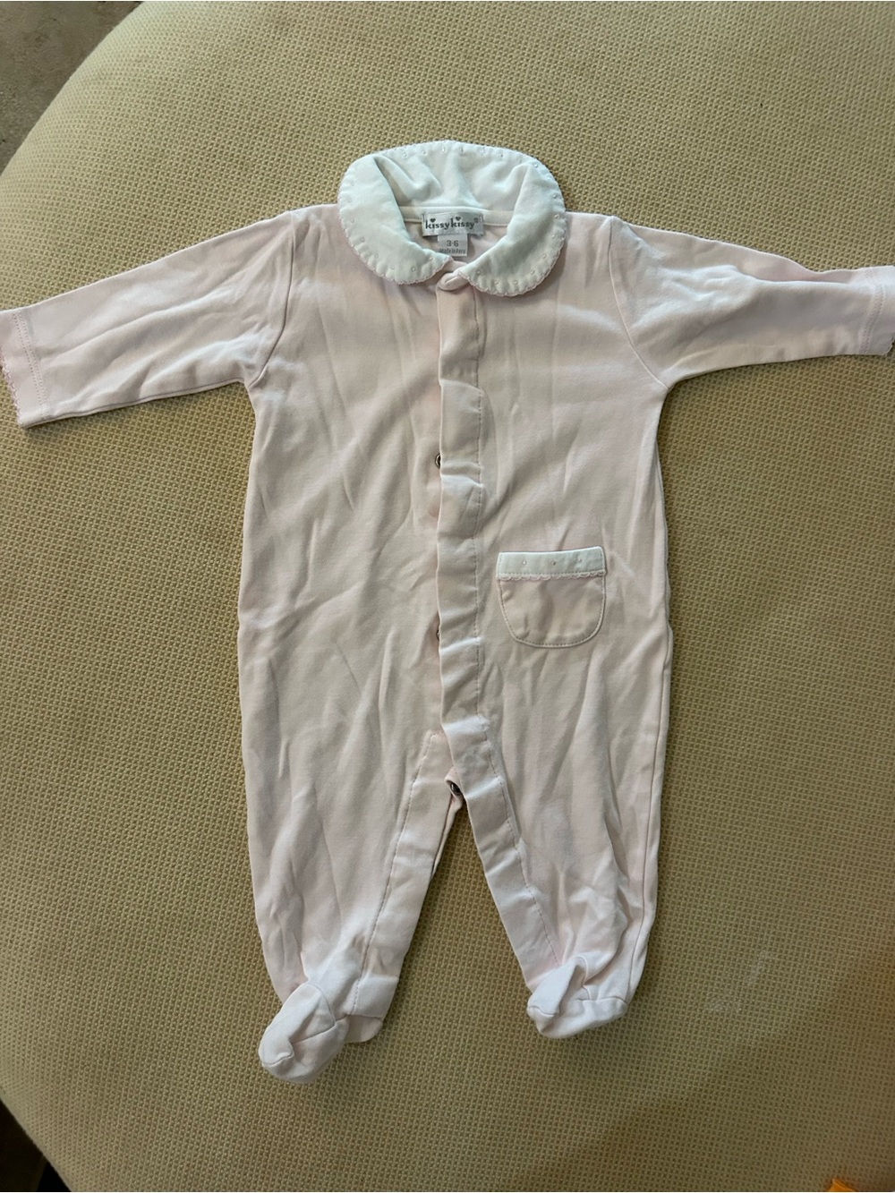 Kissy Kissy Pale Pink Footed One-Piece with White Scallop Collar